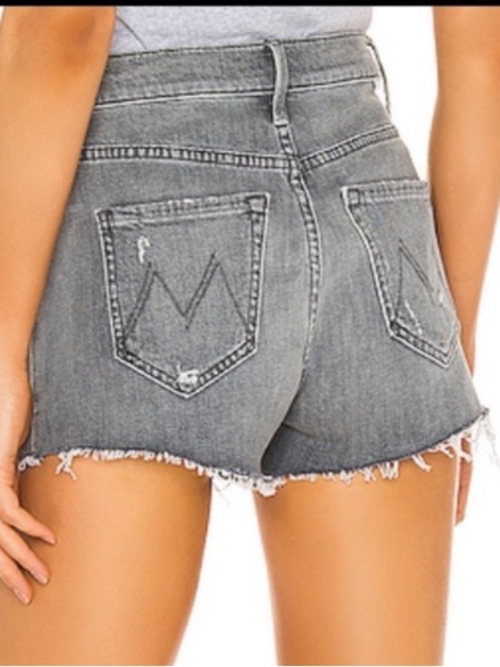 MOTHER Gray High-Rise Frayed Denim Shorts